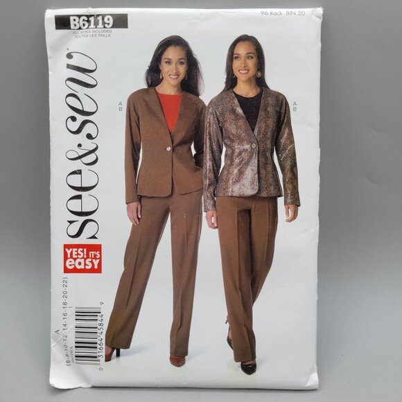 See & Sew B6119 Sewing Pattern Misses Jacket Pants Sizes 6-22 Semi-Fitted UNCUT - Picture 1 of 5